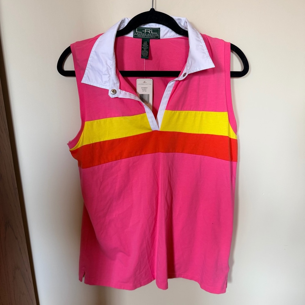 SOLD Lauren Ralph Lauren active hot pink collared tank top L - Picture 1 of 4